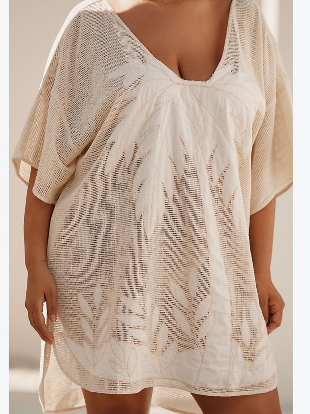 CELANDINE ANTHROPOLOGIE WOMENS EMBROIDERED MESH CREAM SWIM COVERUP MINI DRESS XS